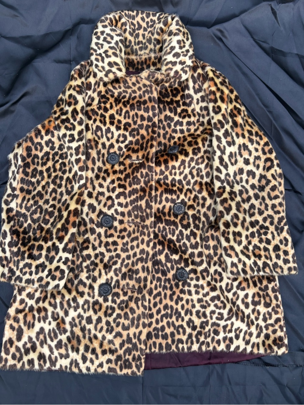 VTG 60s Sportowne Faux Fur Leopard Coat Somali Collins Aikman Mid Century Medium